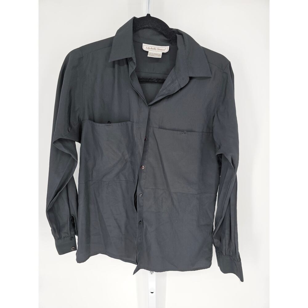 Michelle Stuart Women's Black Polyester Long Sleeve Button-Down Shirt Size 10